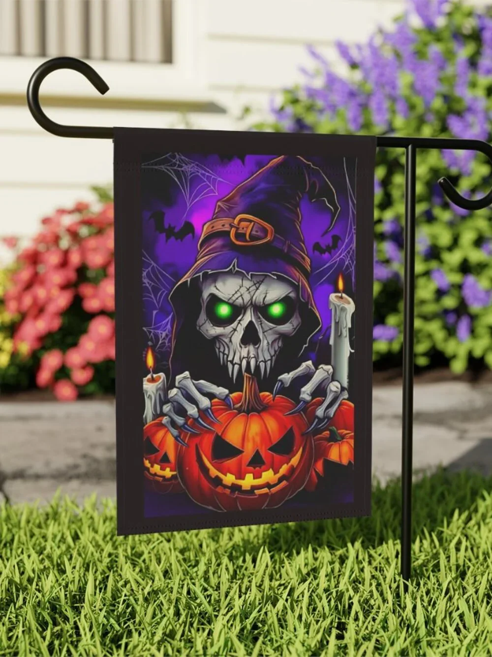 Skull Witch Pumpkin / Grim Reaper Pumpkin Halloween Garden Flag